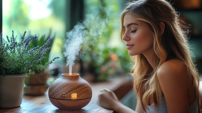 A woman enjoys aromatherapy 